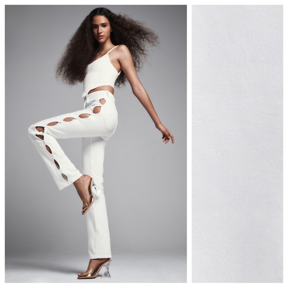 NWT. Zara White Cut Out Straight High Waisted Jeans. Size 14.